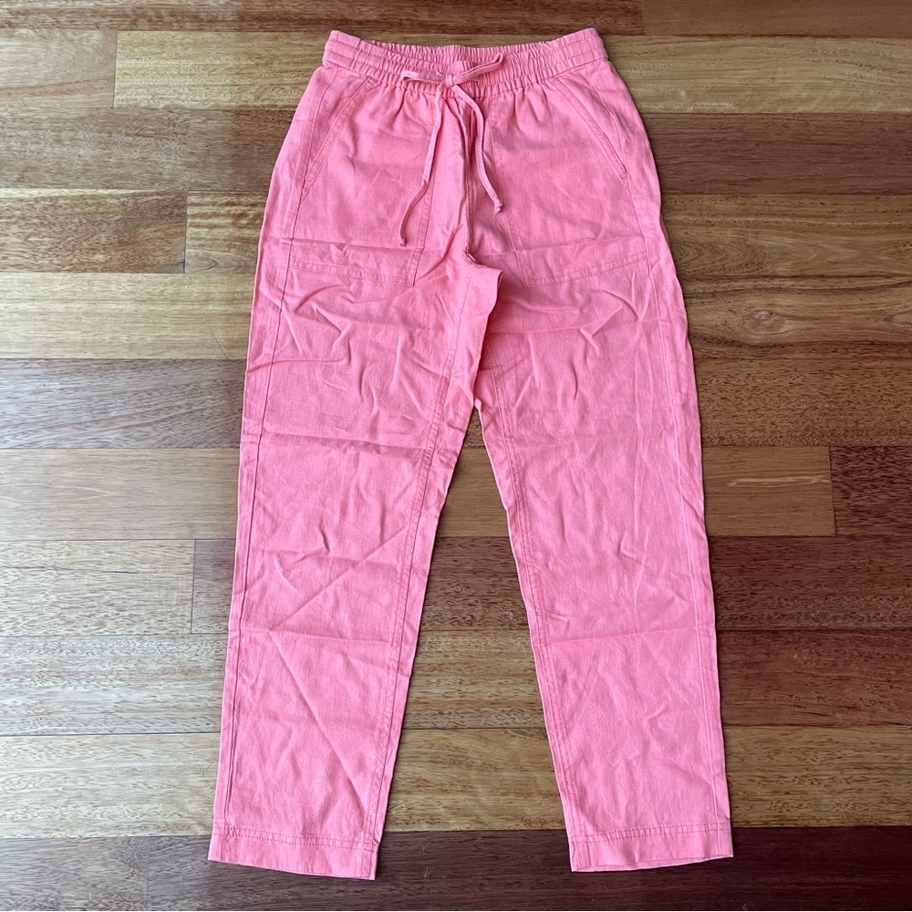 J. Crew Pink Linen Pants with Drawstring Waist & Deep Pockets